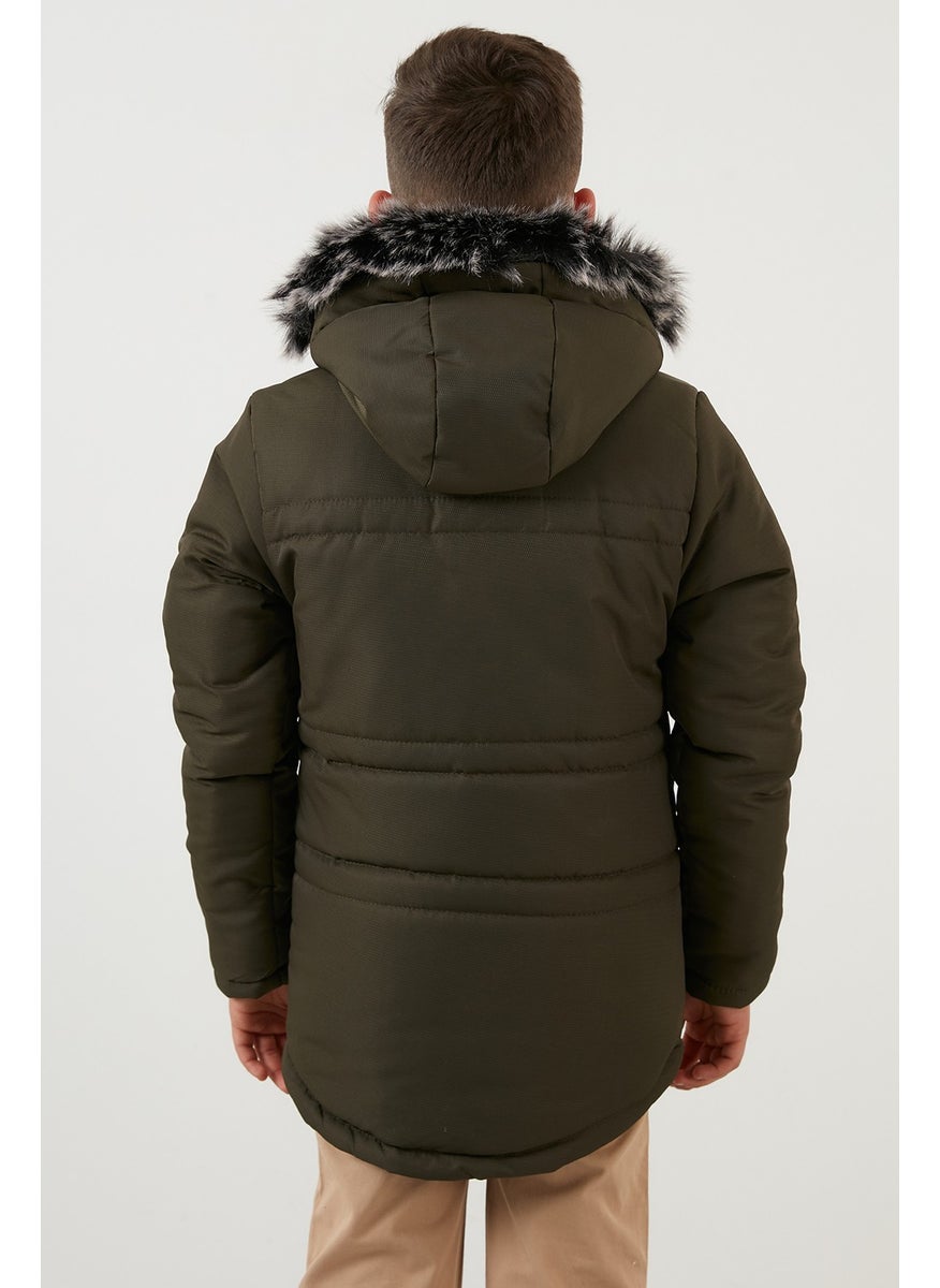 Collar Faux Fur Plush Lined Hooded Winter Coat Boy's Coat 6036056