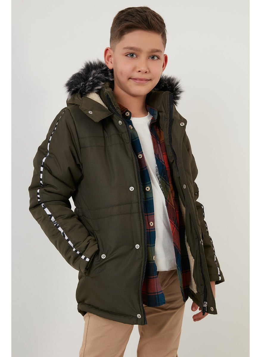 Collar Faux Fur Plush Lined Hooded Winter Coat Boy's Coat 6036056