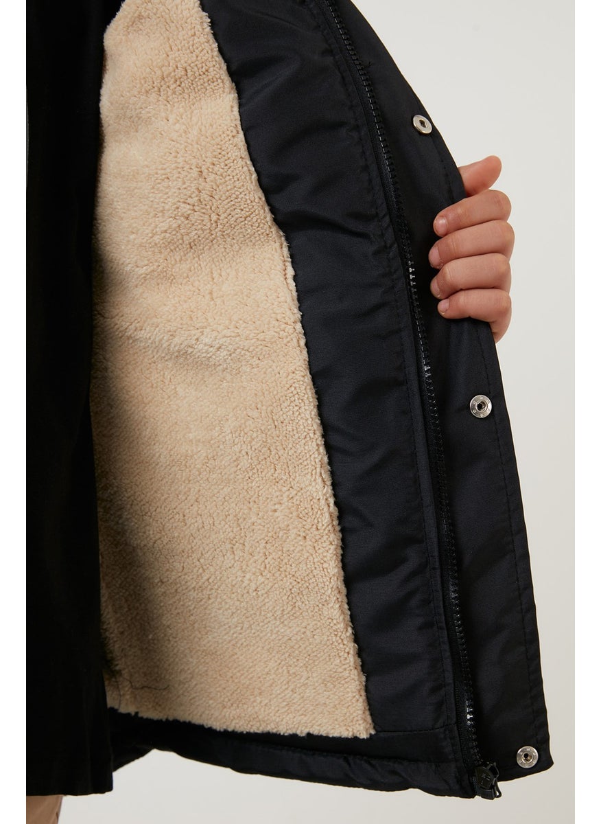 Collar Faux Fur Plush Lined Hooded Winter Coat Boy's Coat 6036024