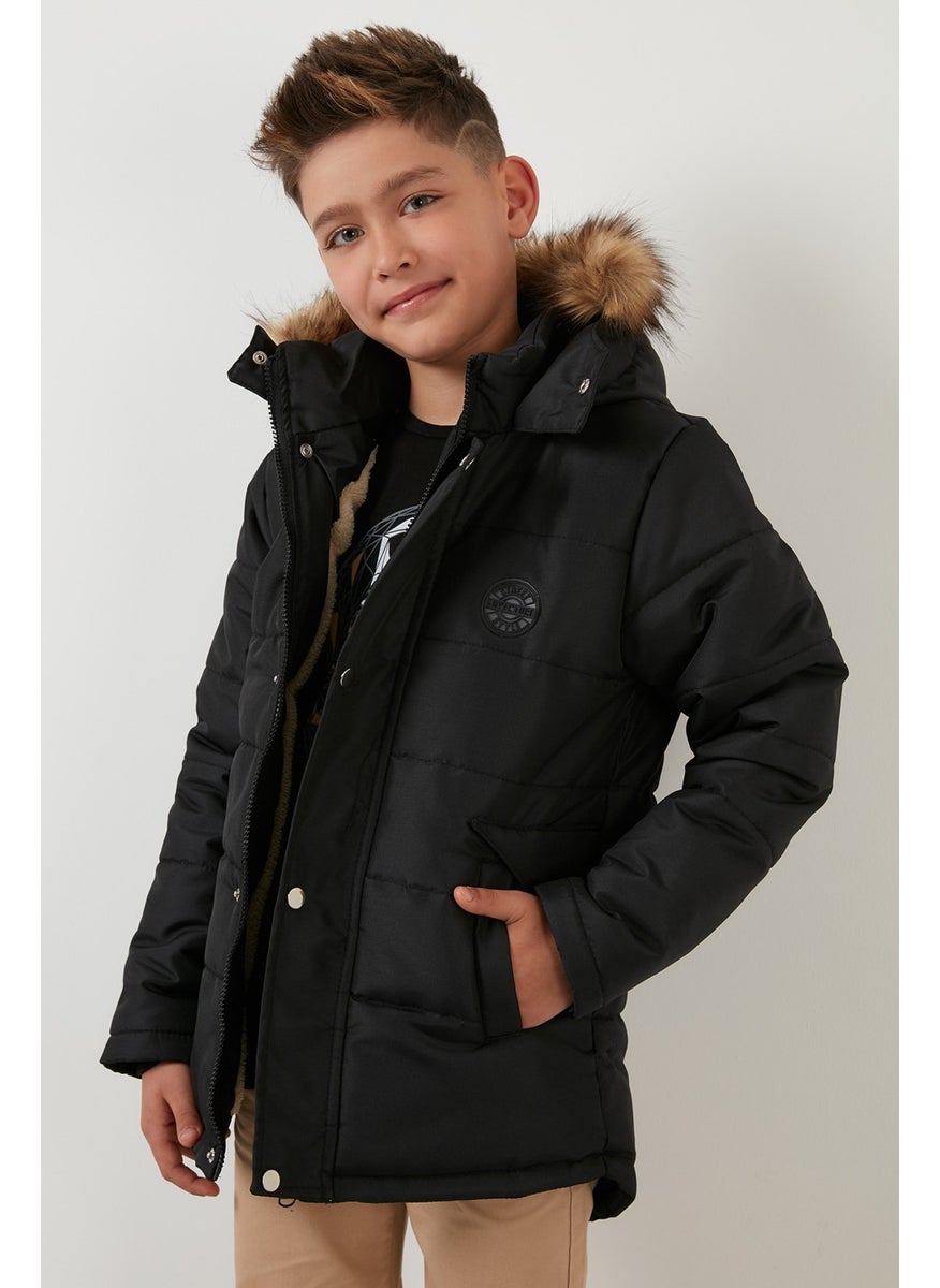Collar Faux Fur Plush Lined Hooded Winter Coat Boy's Coat 6036024