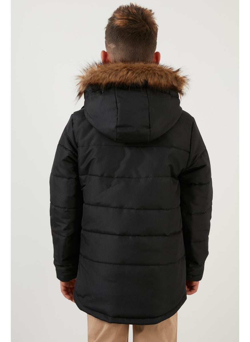 Collar Faux Fur Plush Lined Hooded Winter Coat Boy's Coat 6036024