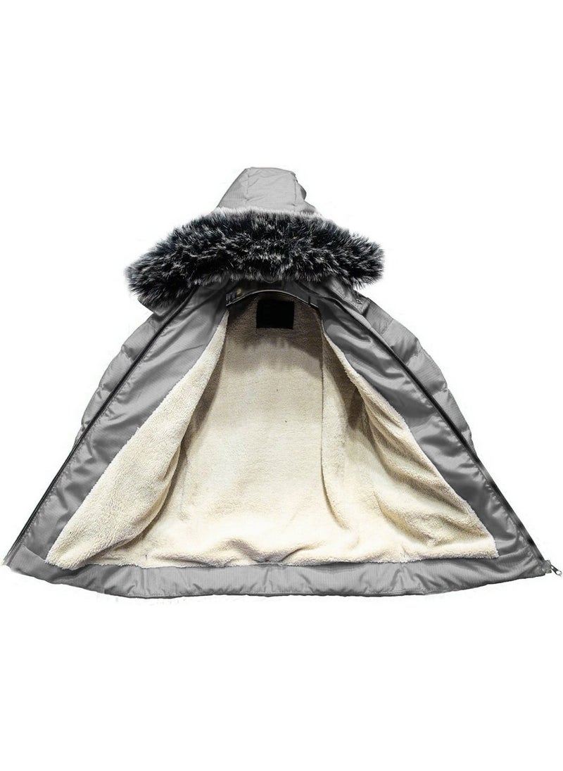 Gray Removable Hooded Fur Waterproof Boy Coat & Jacket