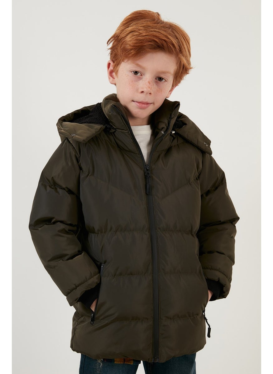 Plush Lined Removable Hooded Winter Coat with Pockets Boys' Coat 5761587