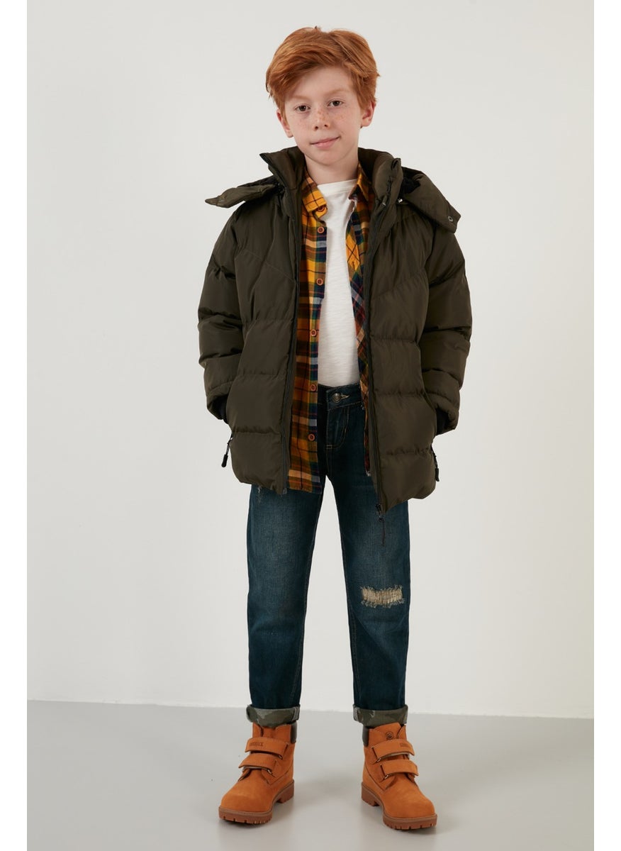 Plush Lined Removable Hooded Winter Coat with Pockets Boys' Coat 5761587