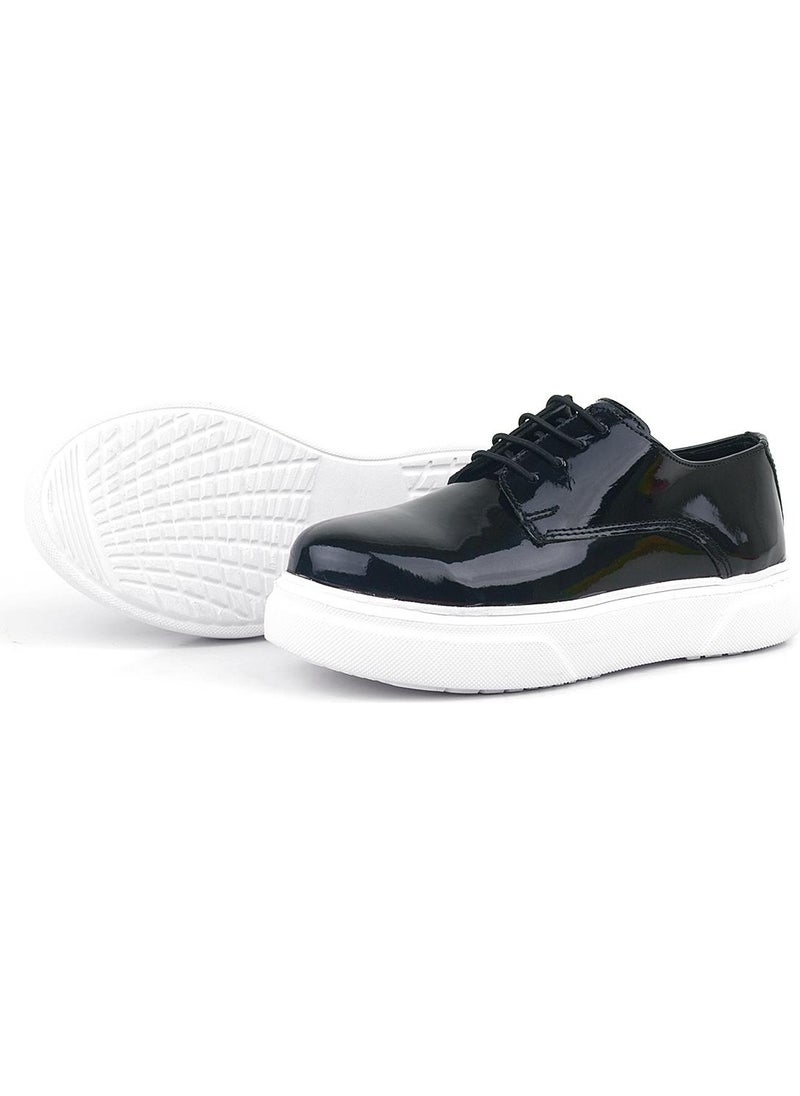 Derby Black Patent Leather White Sole Kids Classic Shoes