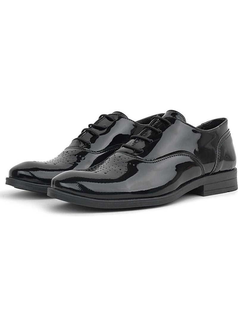 Smokin Black Patent Leather Patterned Lace-Up Children's Classic Shoes
