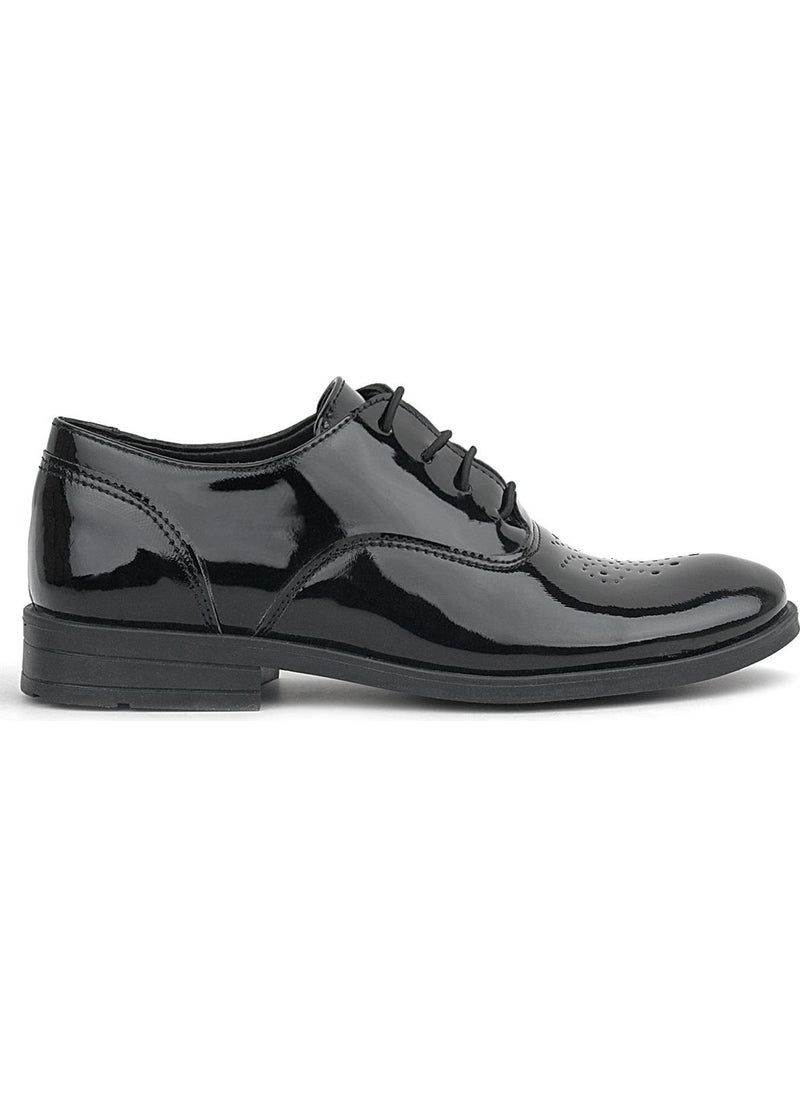 Smokin Black Patent Leather Patterned Lace-Up Children's Classic Shoes