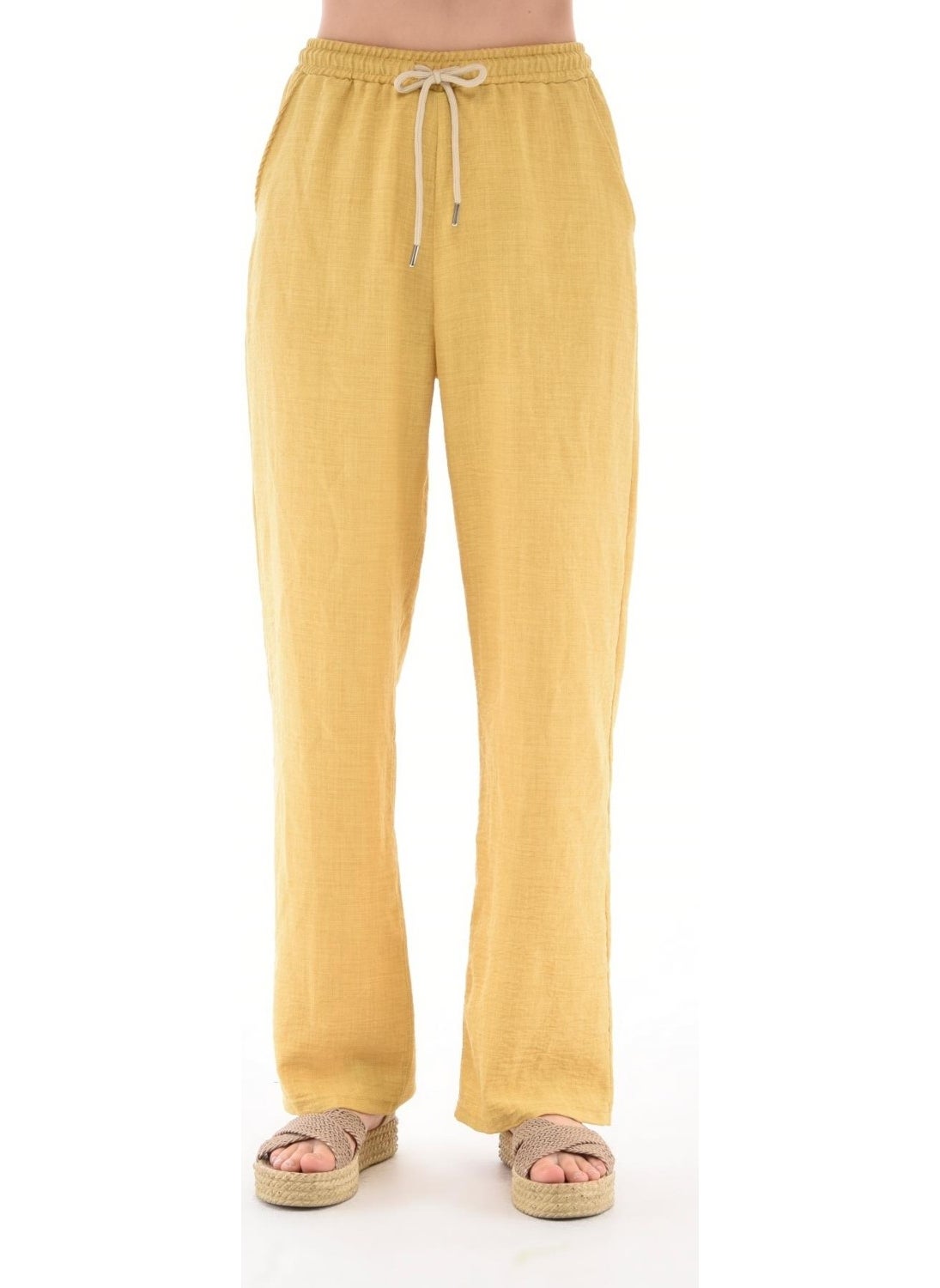 Women's Synthetic Linen High Waist Elastic Loose Leg Trousers C610
