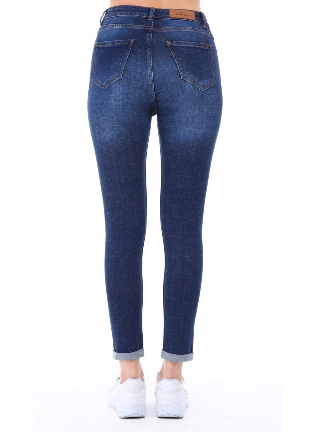 Women's Light Lycra Skinny Fit Leg Detailed Trousers Viola Navy Blue