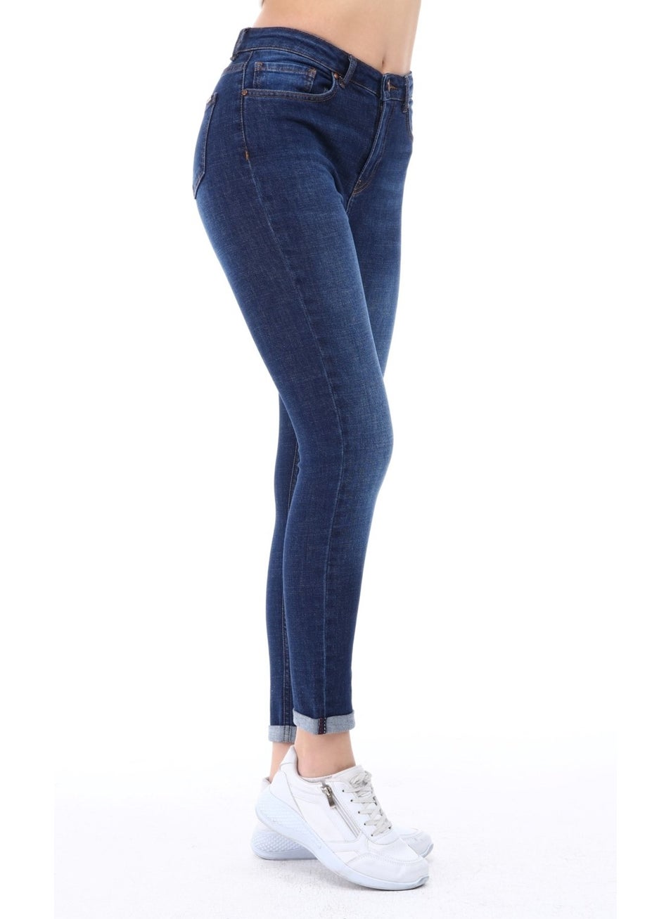 Women's Light Lycra Skinny Fit Leg Detailed Trousers Viola Navy Blue
