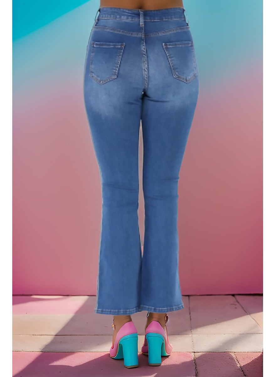 Women's Spanish Leg High Waist Denim Pants Skinny Fit Jean - C605