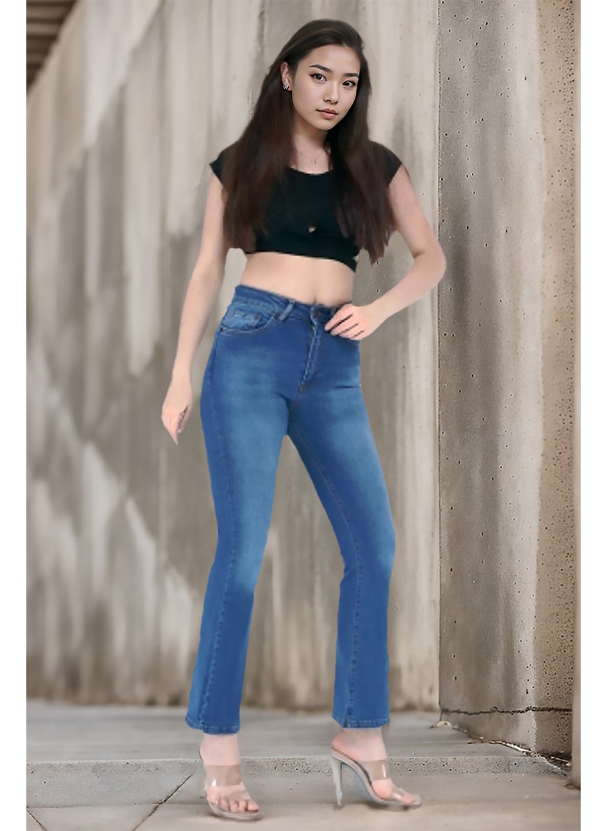Women's Spanish Leg High Waist Denim Pants Skinny Fit Jean - C605