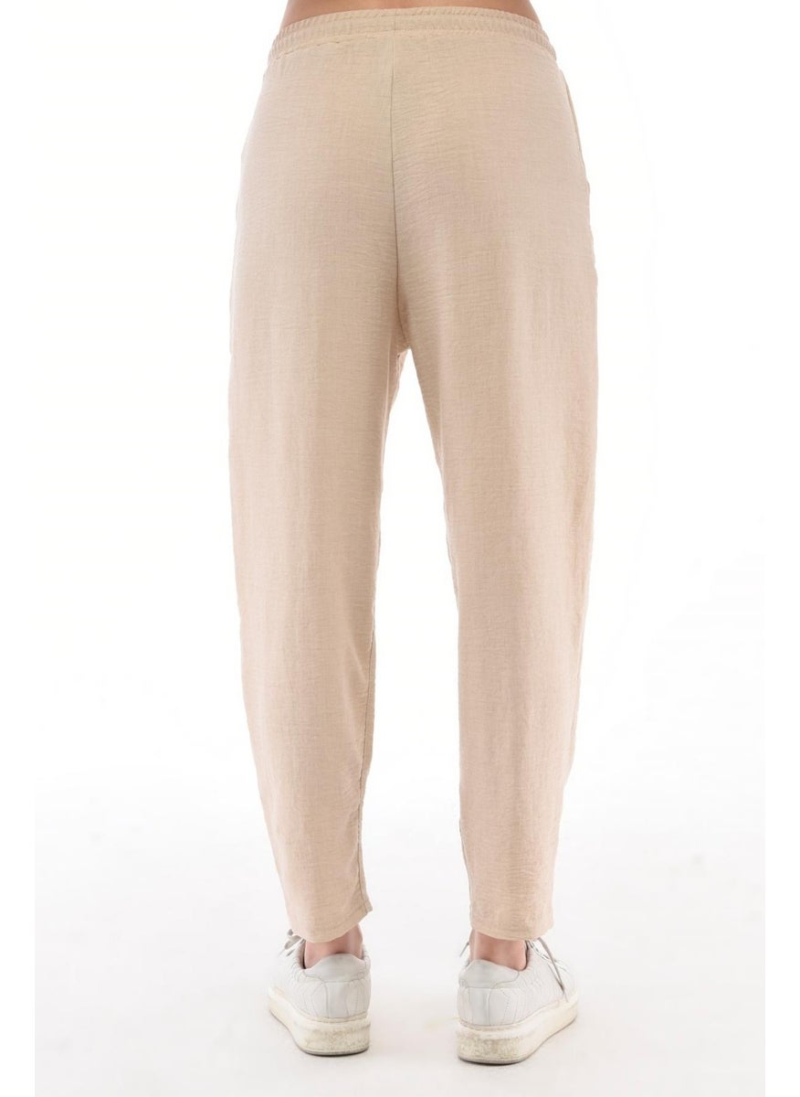 Women's Synthetic Linen High Waist Elastic Skinny Leg Mom Pants C611