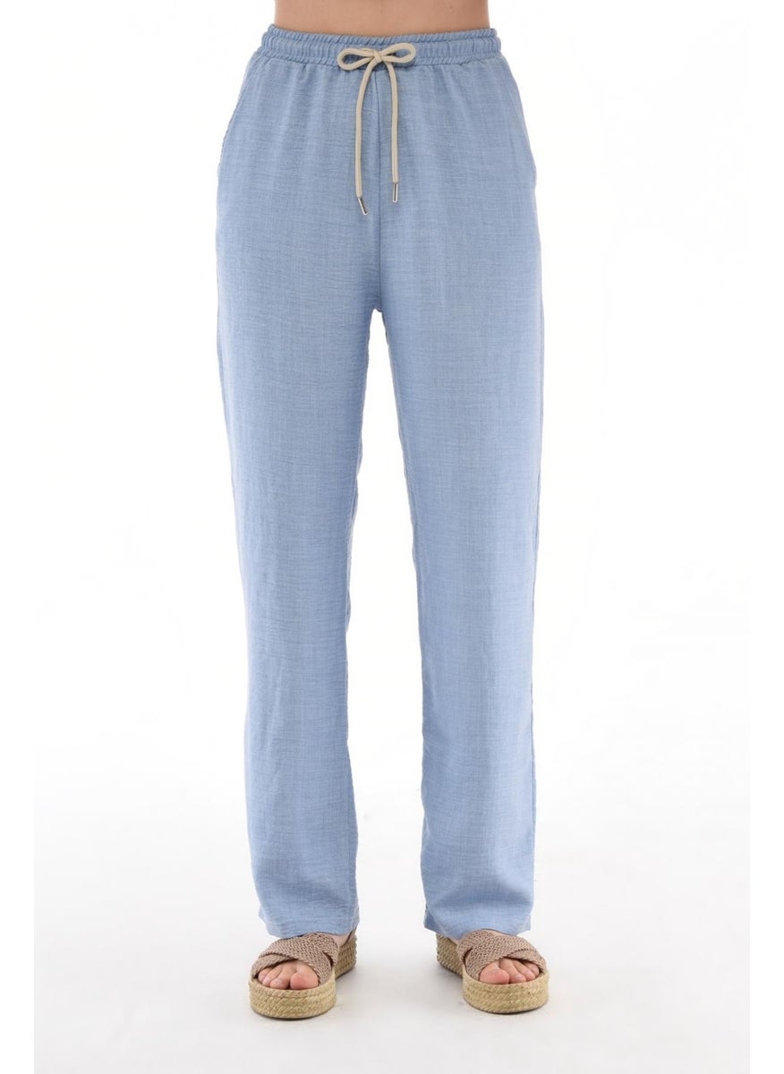 Women's Synthetic Linen High Waist Elastic Loose Leg Trousers C610