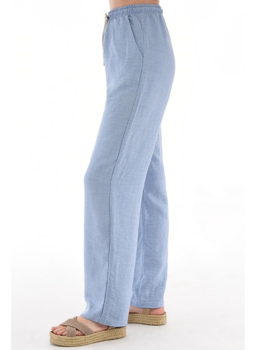 Women's Synthetic Linen High Waist Elastic Loose Leg Trousers C610
