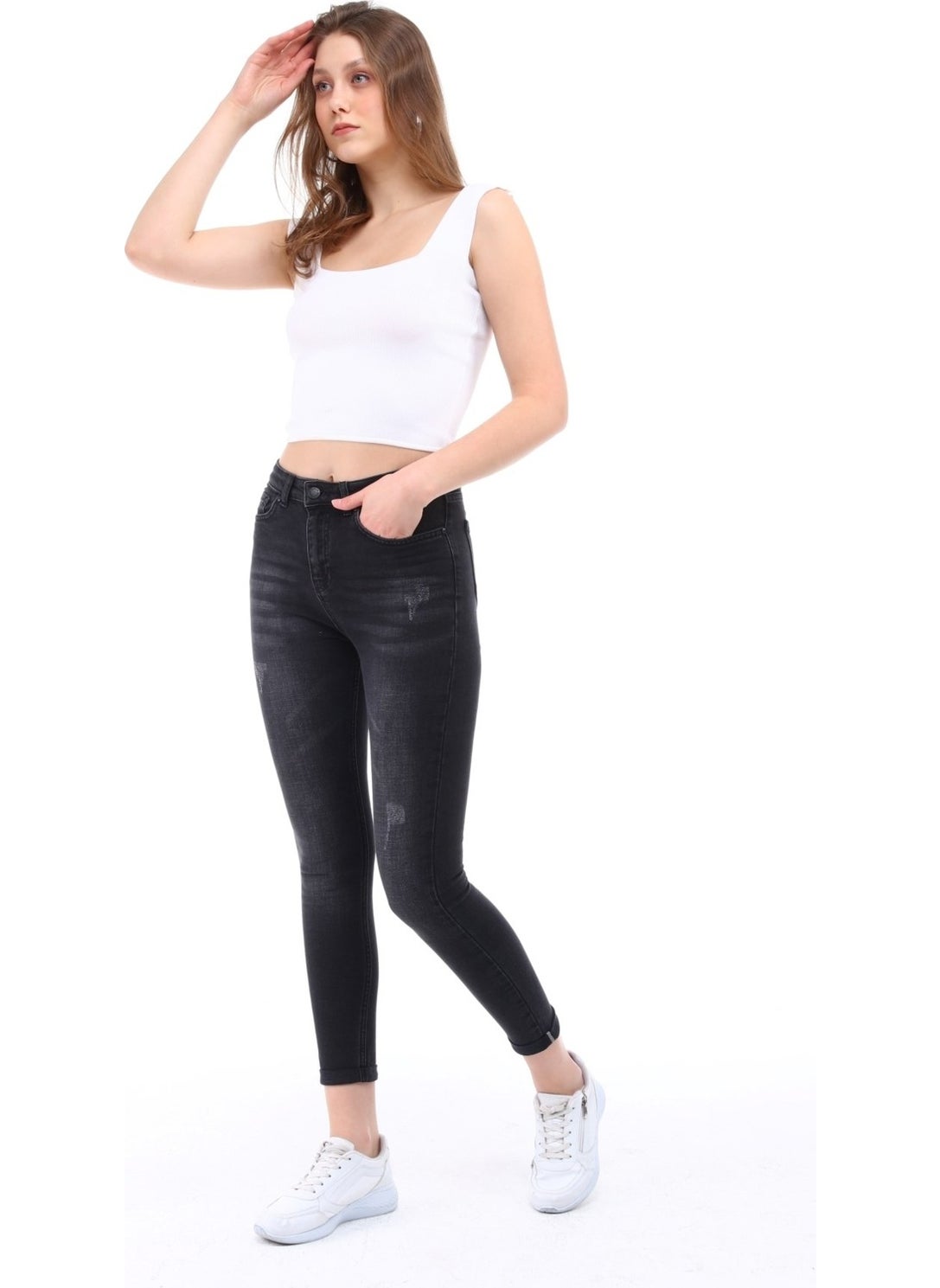 Women's Light Lycra Skinny Fit Leg Detailed Trousers Afrodite Anthracite