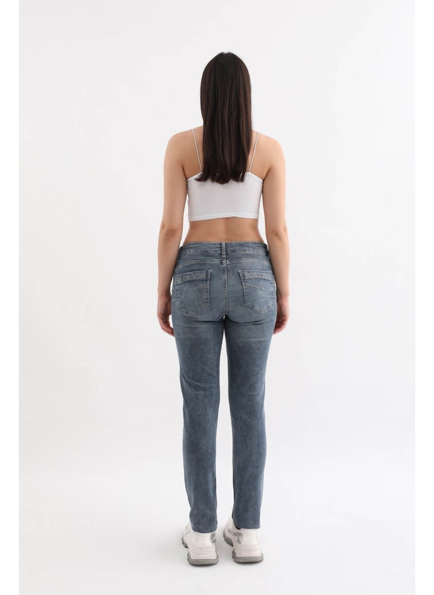 Women's Normal Waist Lycra Slim Fit Jeans Blue