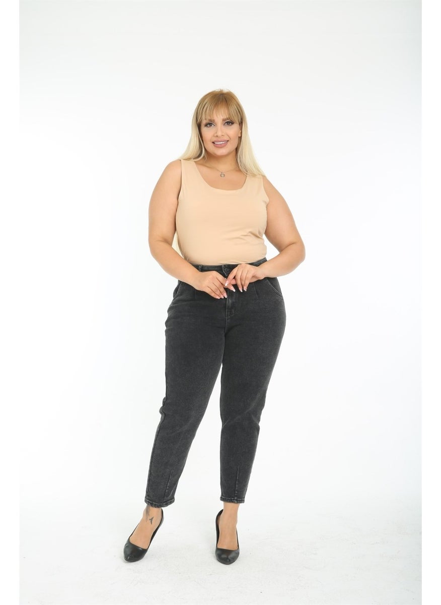Women's Plus Size Pleated Mom Jeans C600