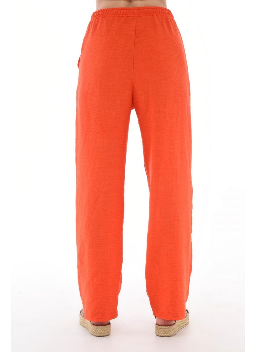 Women's Synthetic Linen High Waist Elastic Loose Leg Trousers C610
