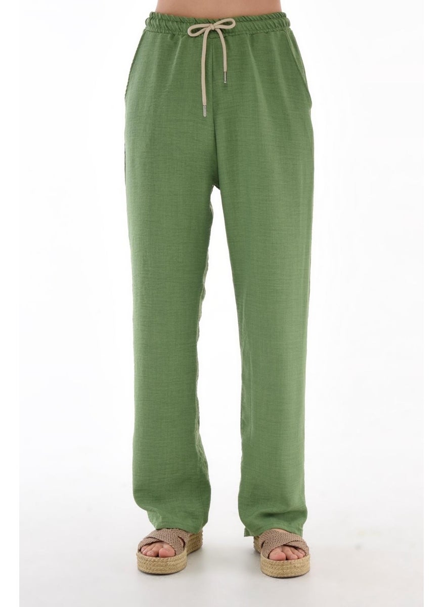Women's Synthetic Linen High Waist Elastic Loose Leg Trousers C610