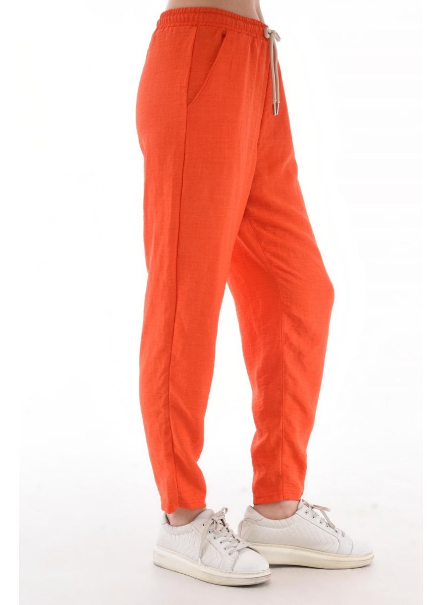 Women's Synthetic Linen High Waist Elastic Skinny Leg Mom Pants C611