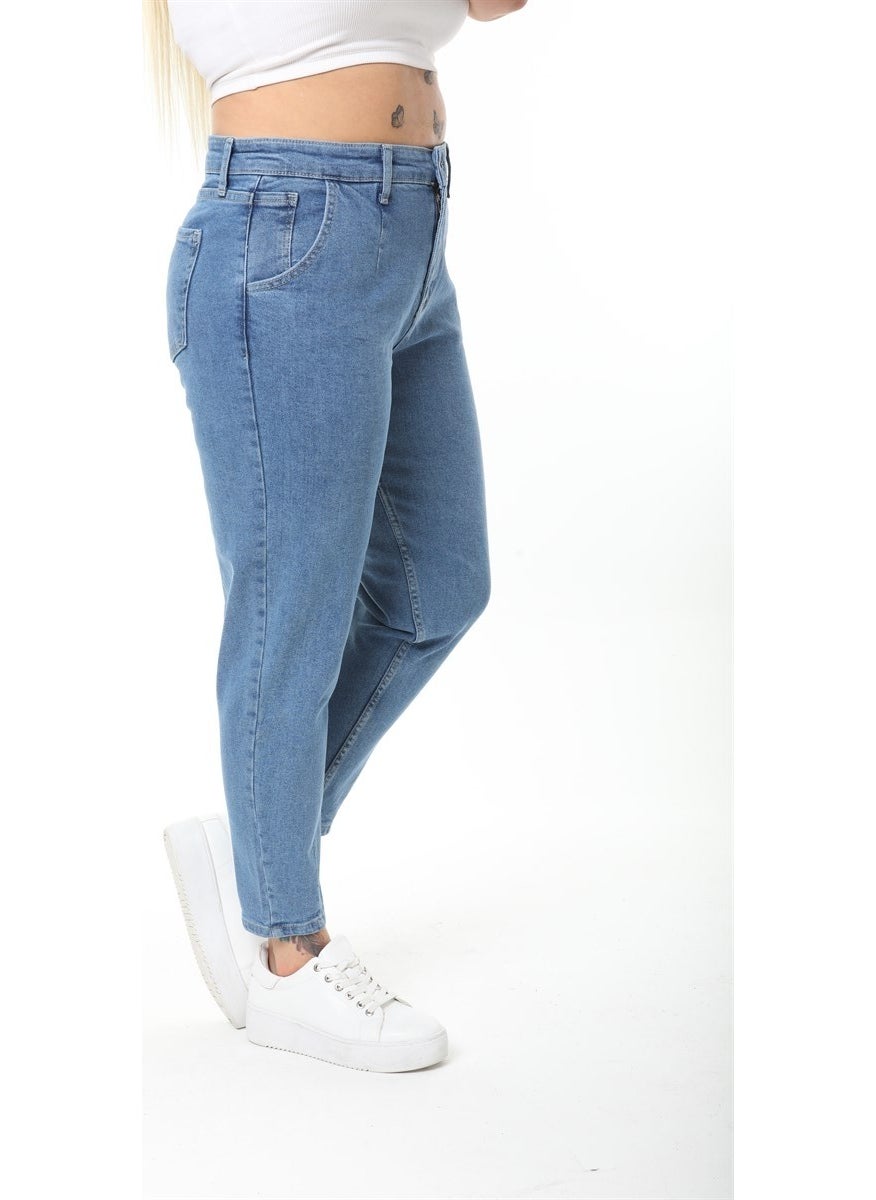 Women's Plus Size Pleated Mom Jeans C600