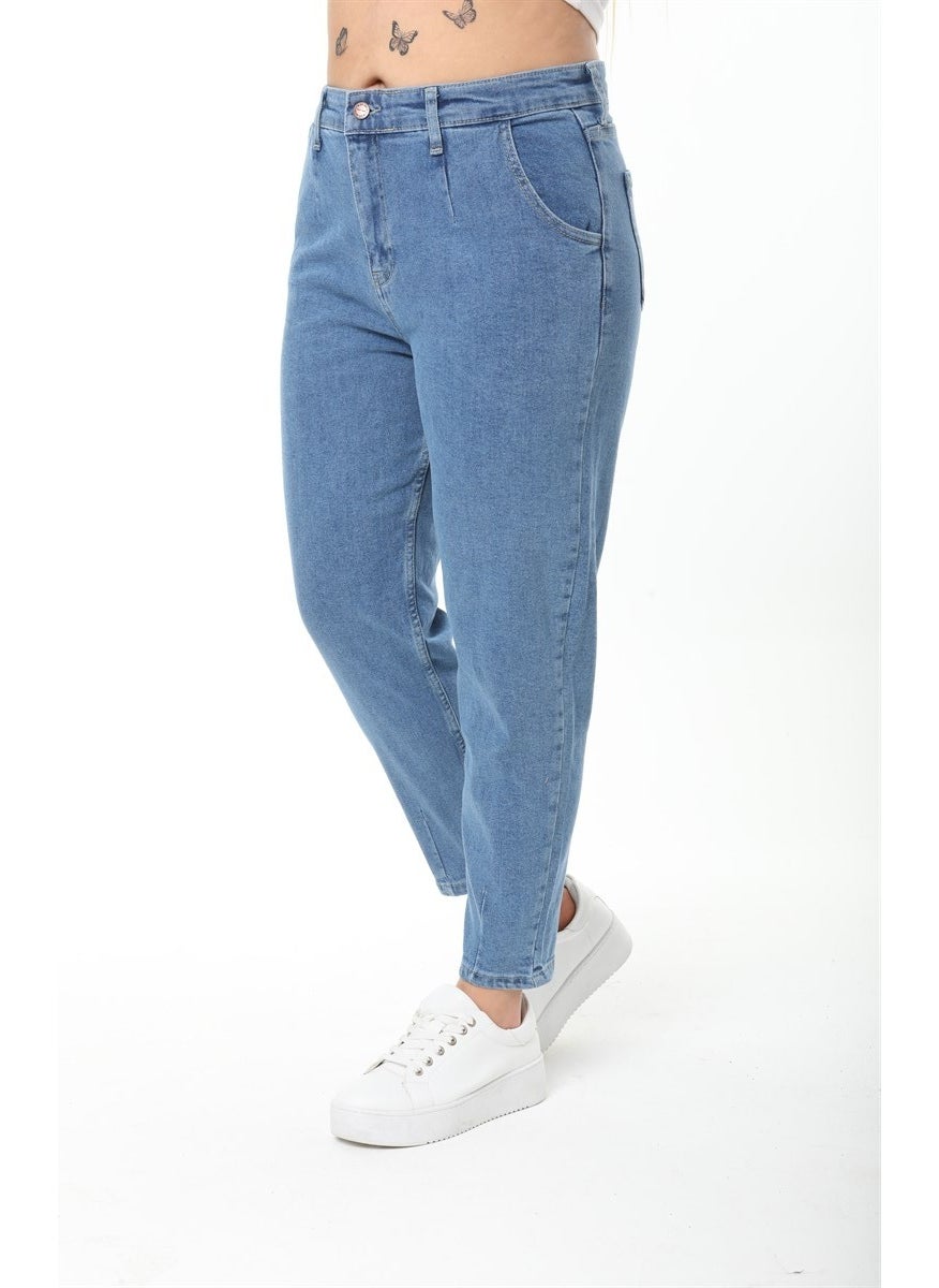 Women's Plus Size Pleated Mom Jeans C600