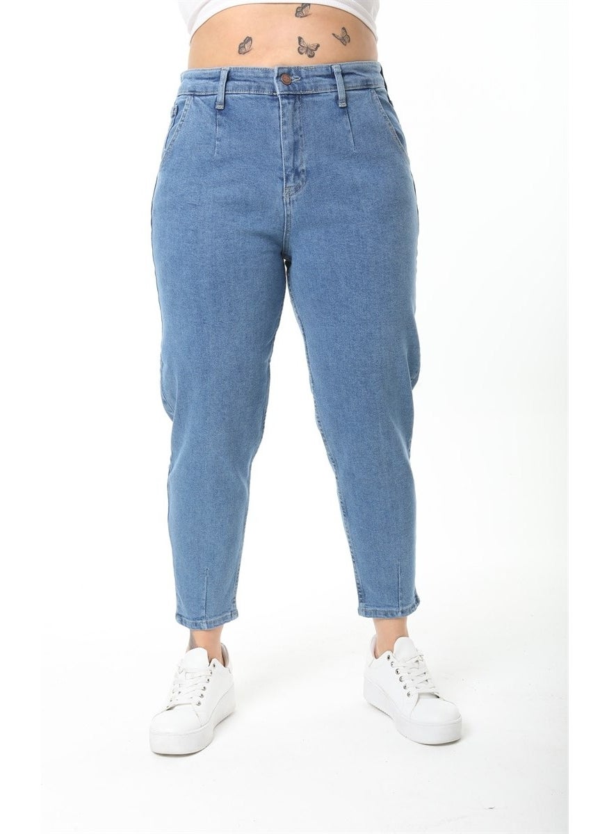 Women's Plus Size Pleated Mom Jeans C600