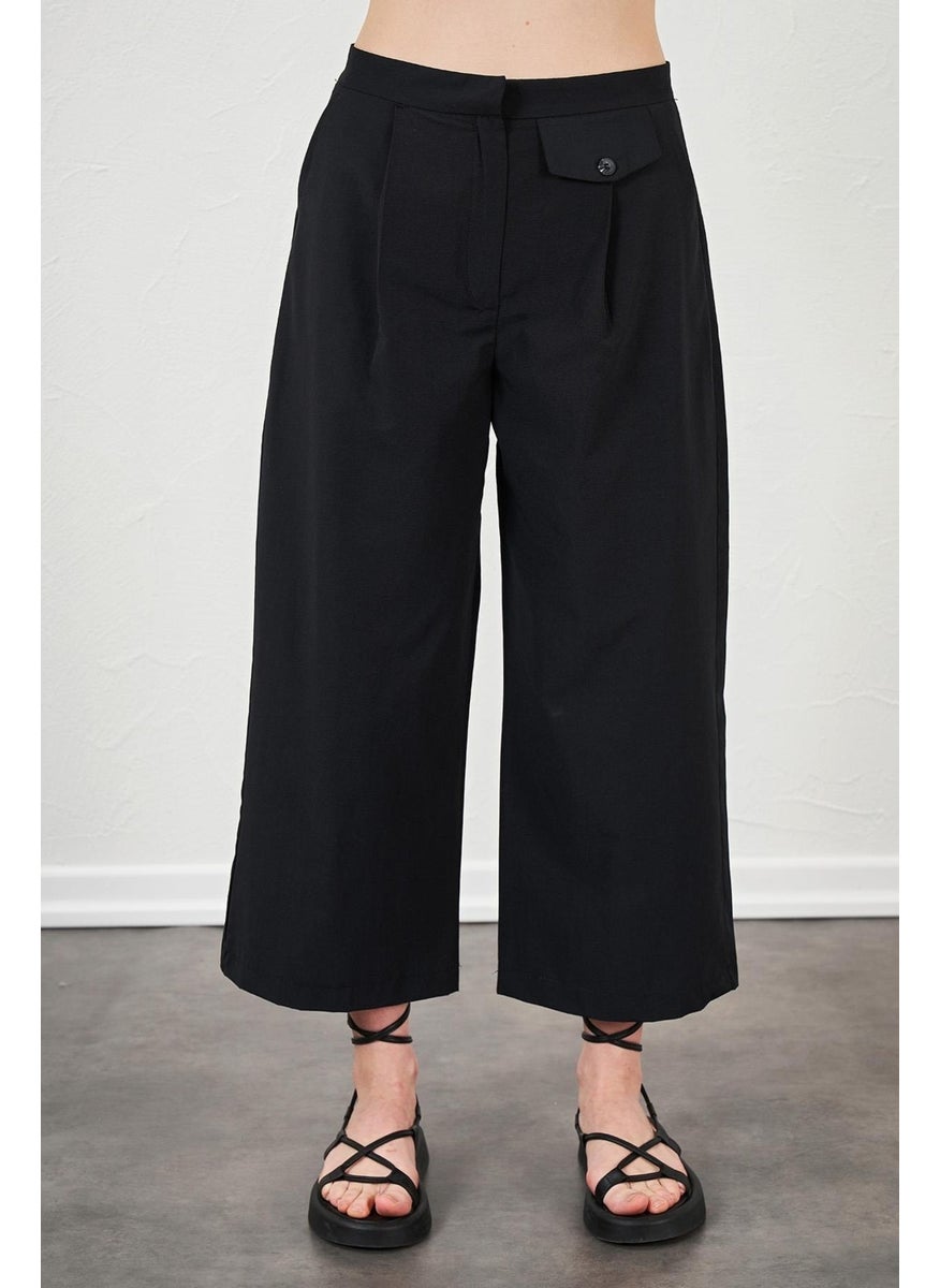 Women's Black Short Palazzo Poplin Trousers