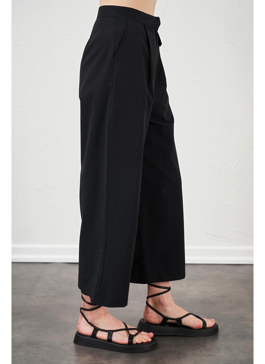 Women's Black Short Palazzo Poplin Trousers