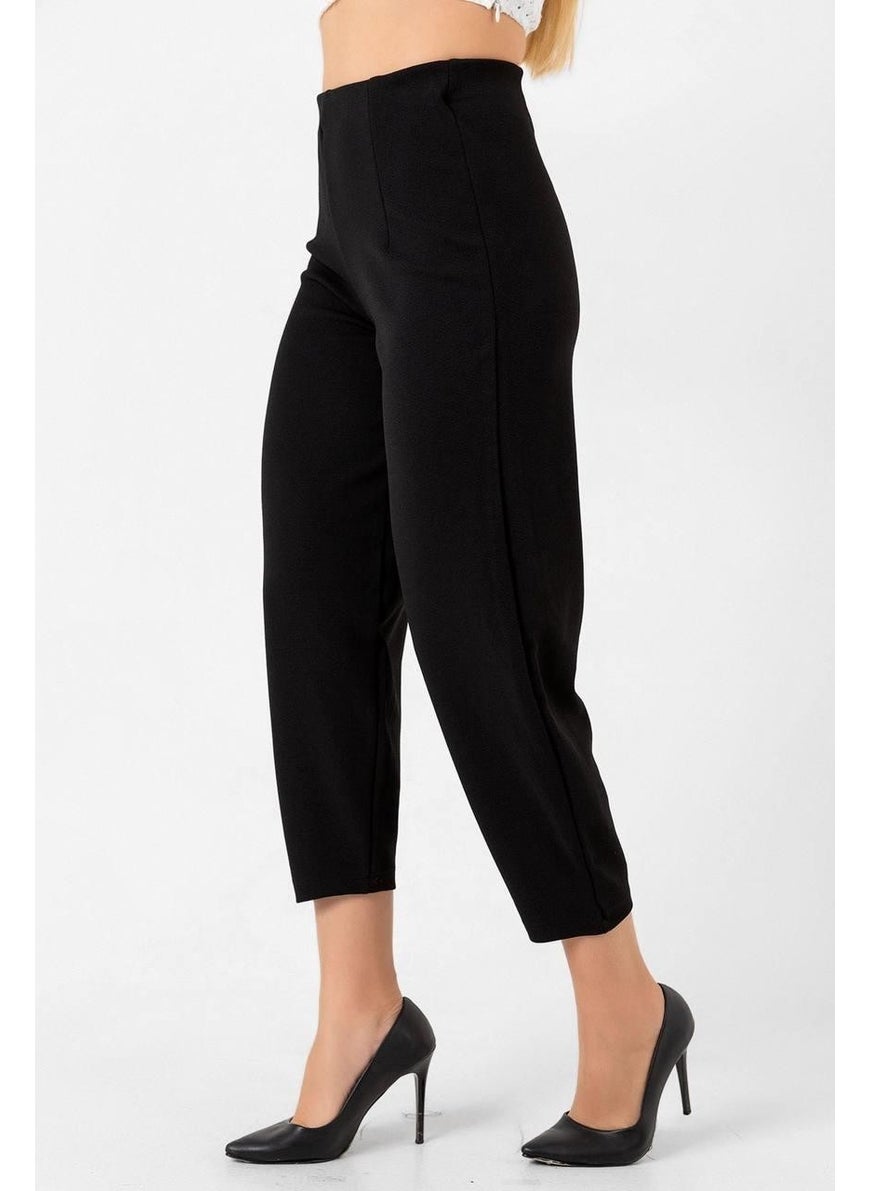 Women's Black High Waist Crepe Balloon Pants
