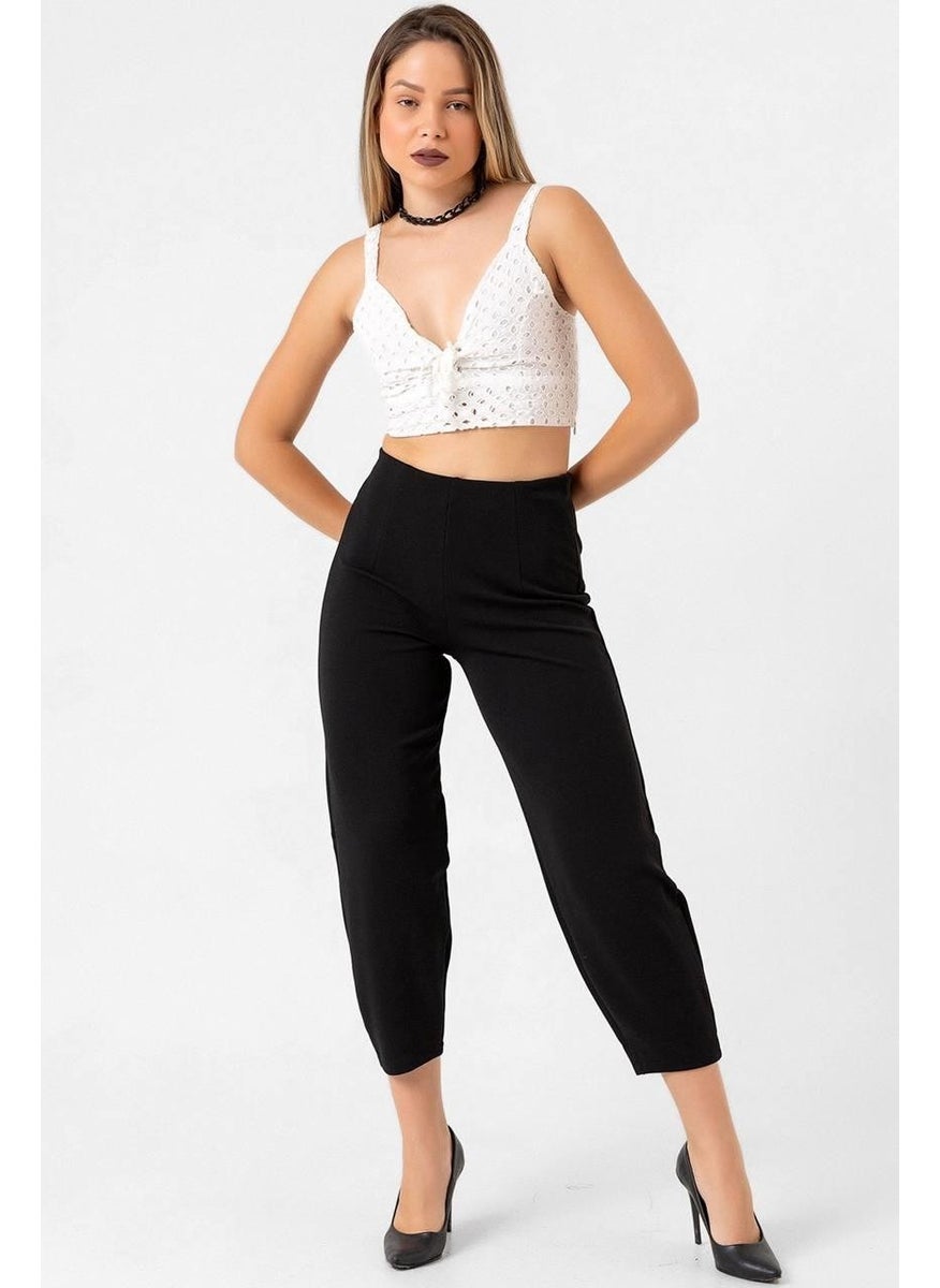 Women's Black High Waist Crepe Balloon Pants