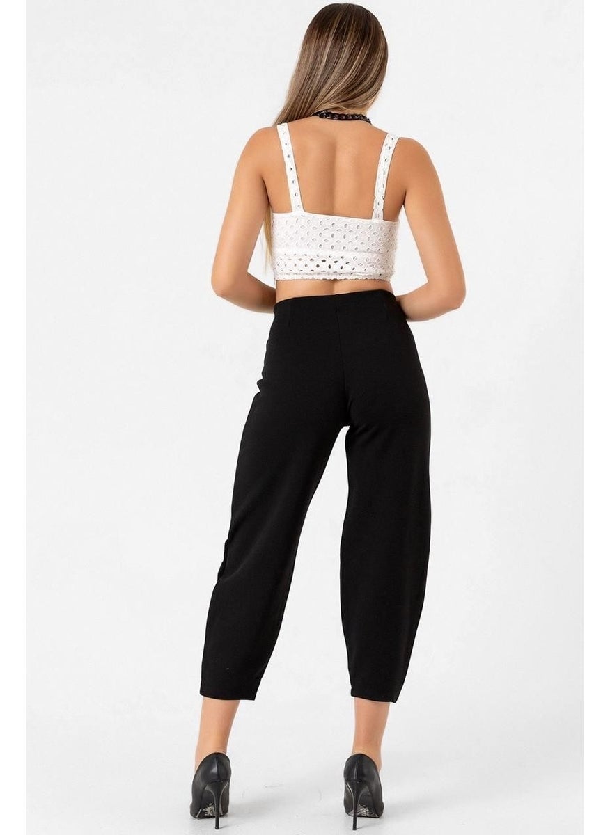 Women's Black High Waist Crepe Balloon Pants