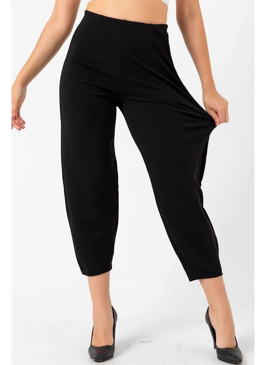 Women's Black High Waist Crepe Balloon Pants