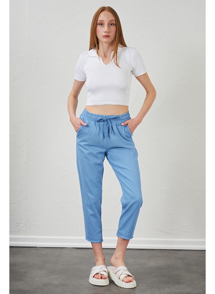 Women's Blue Leg Dirty Stitched Gabardine Trousers