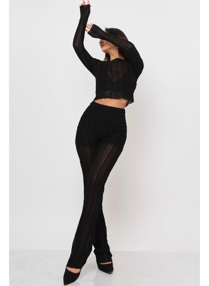 Women's Black Elastic Waist Pants with Shorts Inside