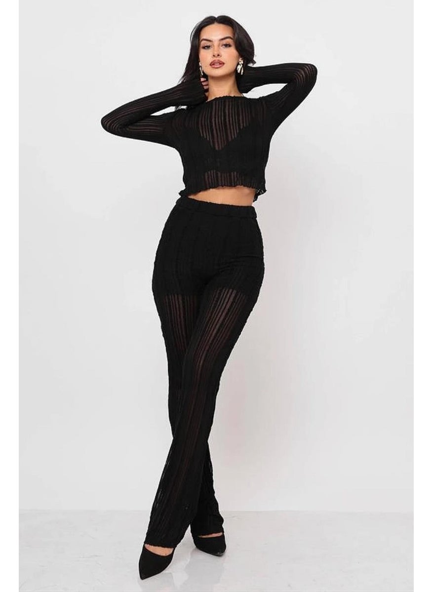 Women's Black Elastic Waist Pants with Shorts Inside