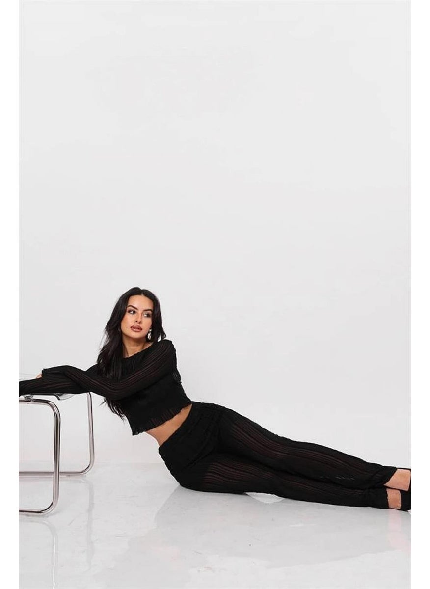 Women's Black Elastic Waist Pants with Shorts Inside