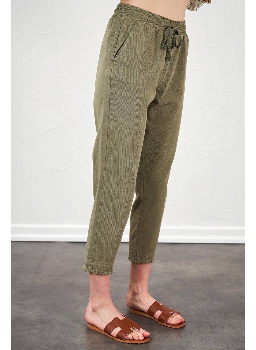 Women's Khaki Leg Dirty Stitched Gabardine Trousers