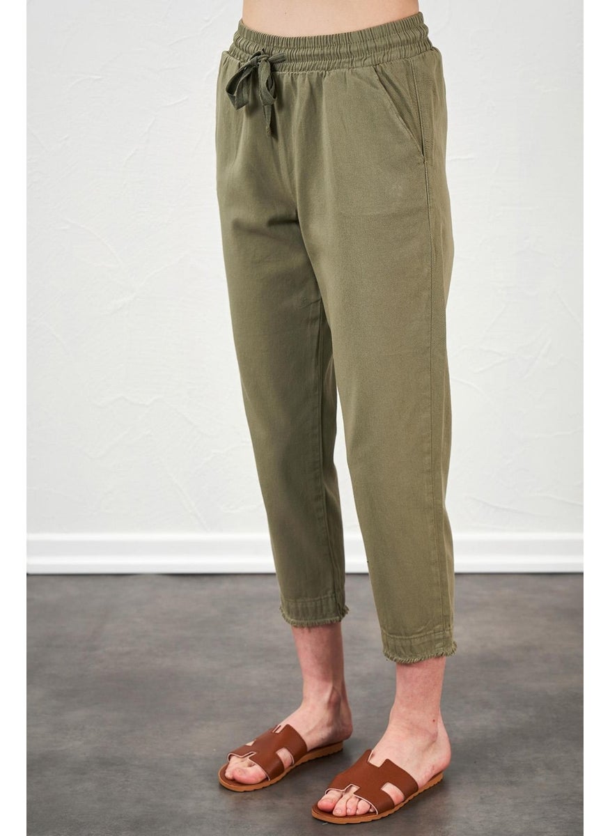 Women's Khaki Leg Dirty Stitched Gabardine Trousers