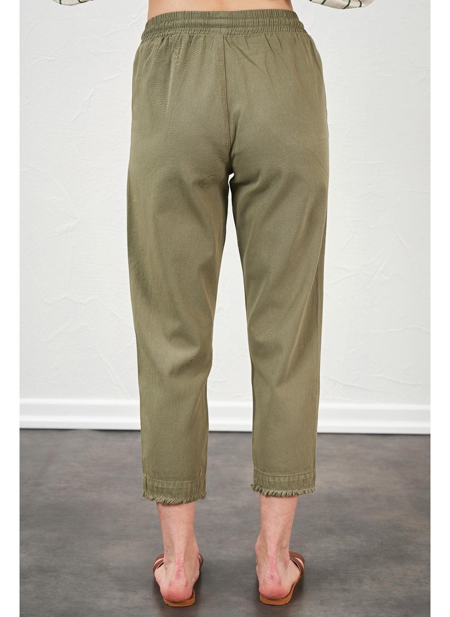 Women's Khaki Leg Dirty Stitched Gabardine Trousers