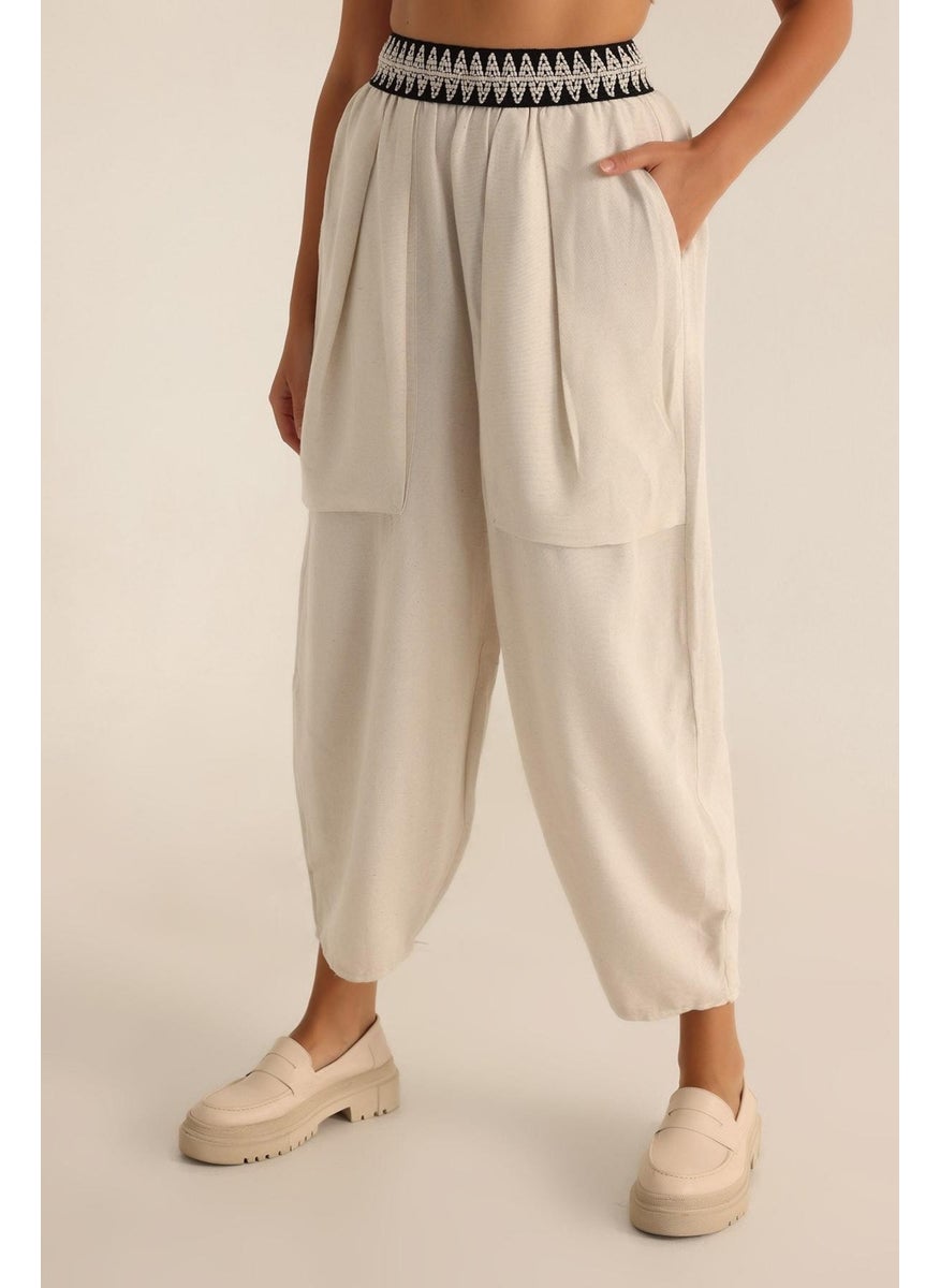 Women's Natural Waist Stripe Large Pocket Wide Leg Pants