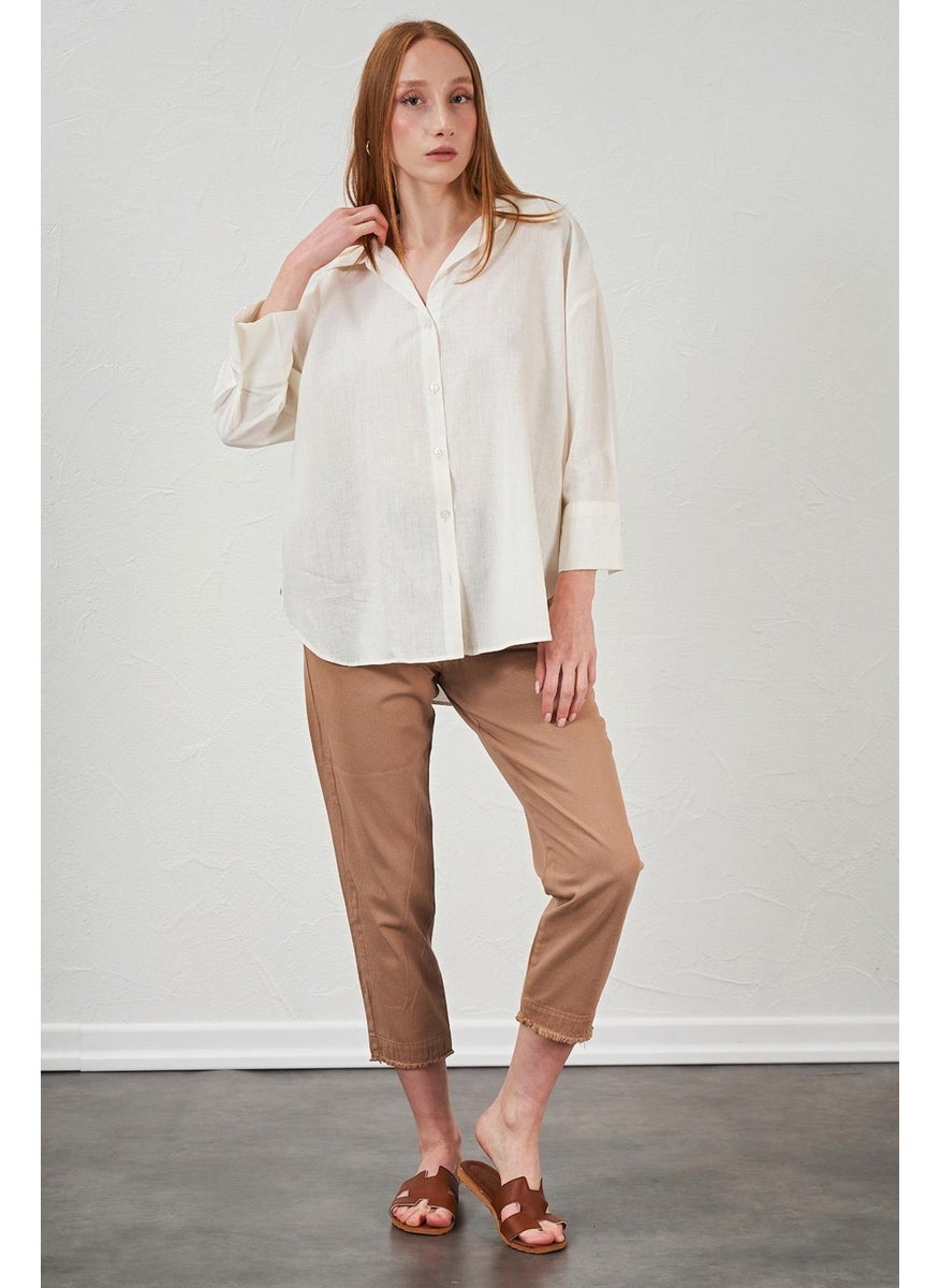Women's Camel Leg Dirty Stitched Gabardine Trousers