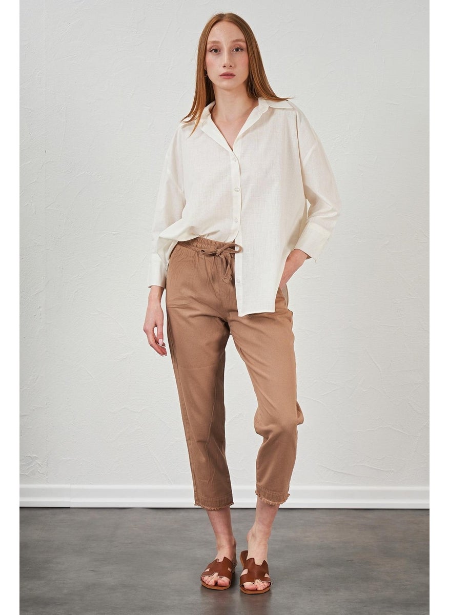 Women's Camel Leg Dirty Stitched Gabardine Trousers