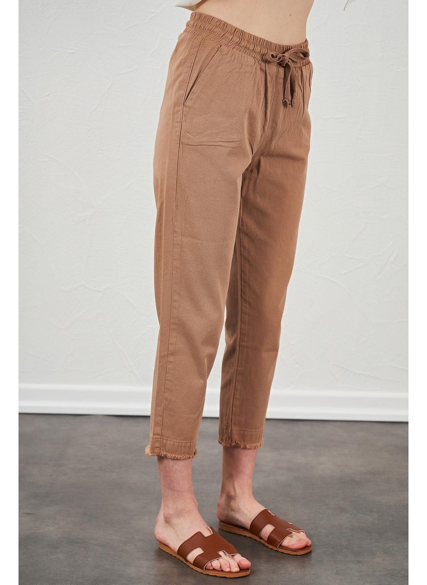Women's Camel Leg Dirty Stitched Gabardine Trousers