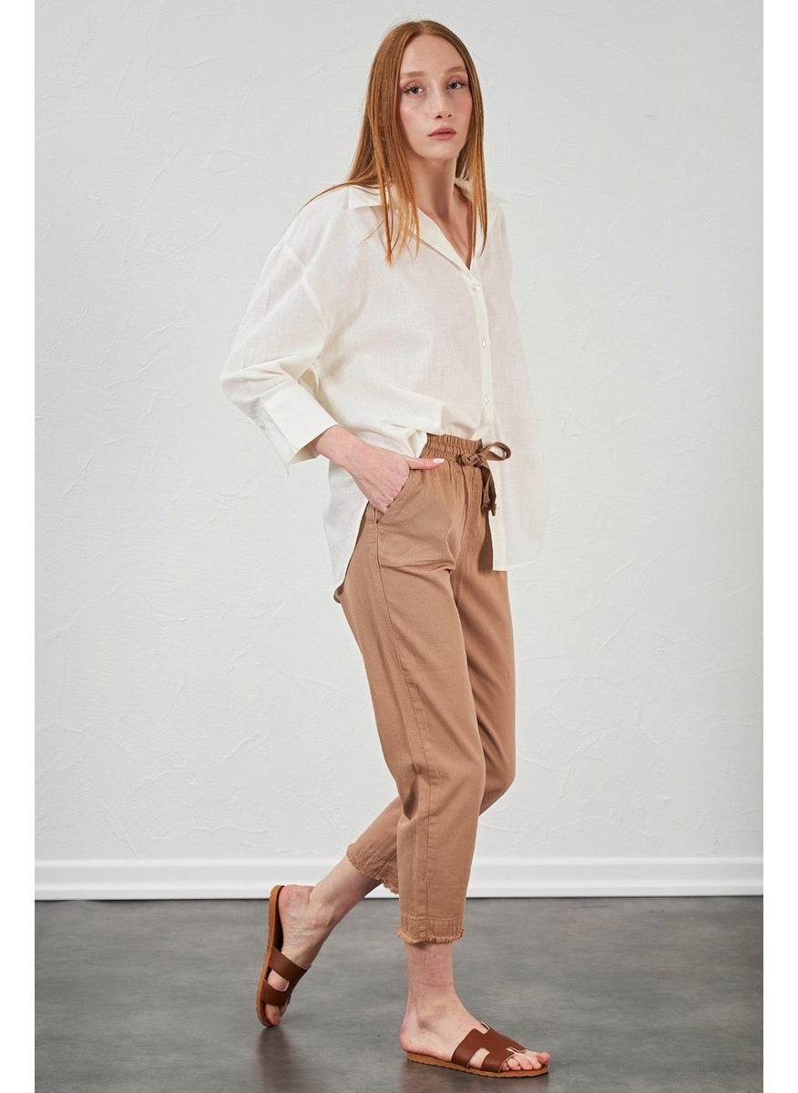 Women's Camel Leg Dirty Stitched Gabardine Trousers