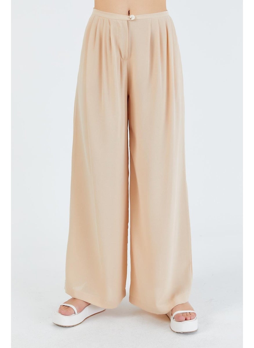 Women's Stone High Waist Double Pleated Trousers