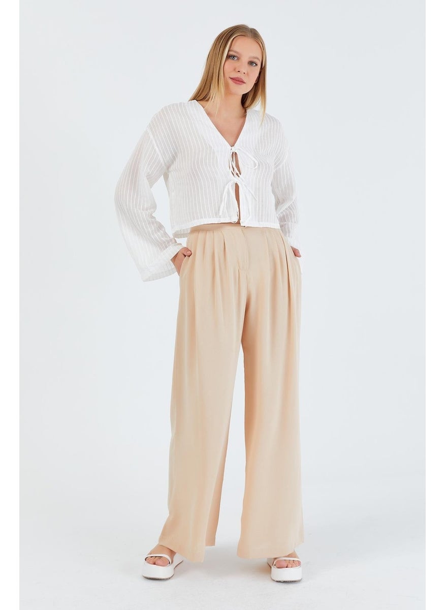 Women's Stone High Waist Double Pleated Trousers