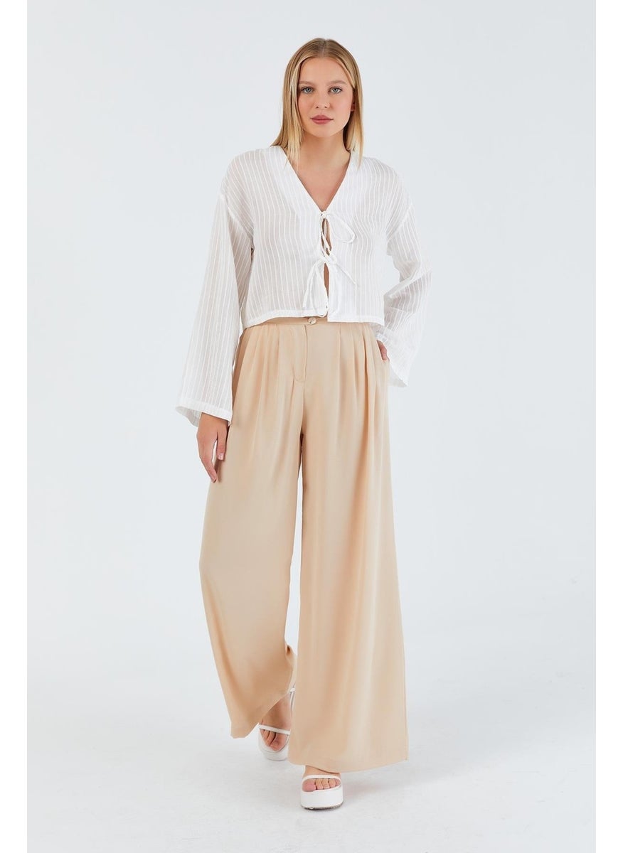 Women's Stone High Waist Double Pleated Trousers