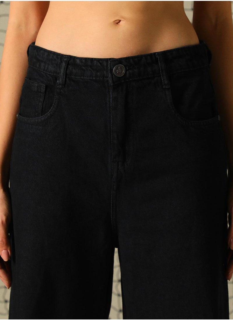 Women's Black 100% Cotton Distressed Full Length Baggy Fit Jeans
